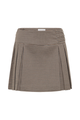 Angie Pleated Buckle Mini Skirt - Tan Check