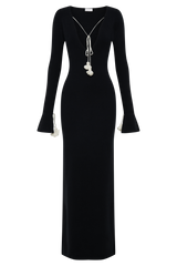 Erica Knit Maxi Dress With Floral Ties - Black And White