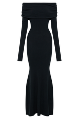 Georgiana Off Shoulder Knit Midi Dress - Black