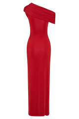 Cassandra Off Shoulder Slinky Maxi Dress - Red