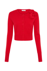 Gianna Knit Cardigan With Flowers - Red