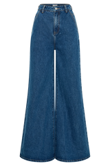 Jen Wide Leg Flare Denim Jeans - Dark Blue