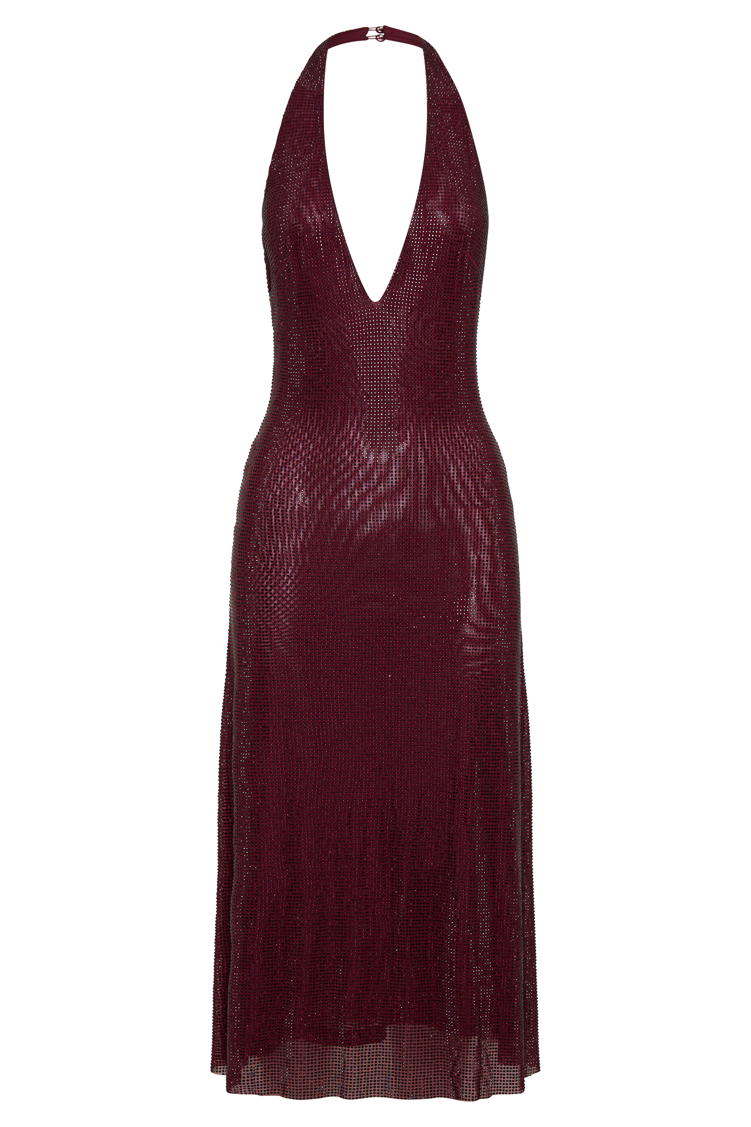 Genie Diamante Halter Midi Dress - Mahogany