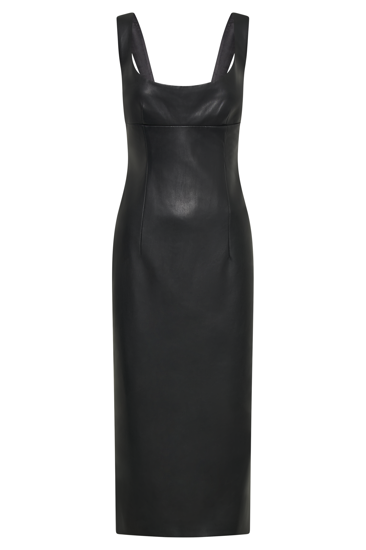 Cynthia Faux Leather Midi Dress - Black