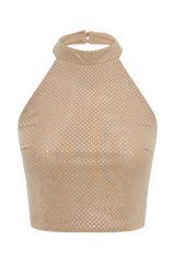 Mariah Diamante Halter Neck Top - Nude
