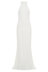 Emery Lace Halter Maxi Dress - White