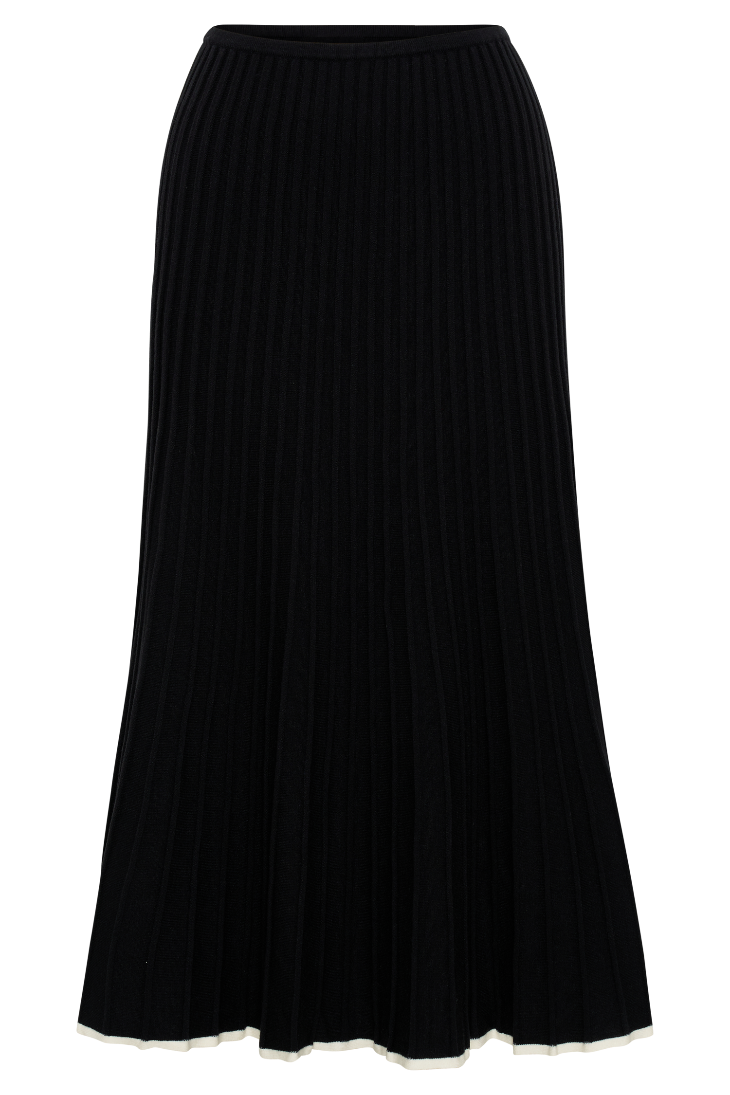 Jolene Contrast Rib Knit Midi Skirt - Black