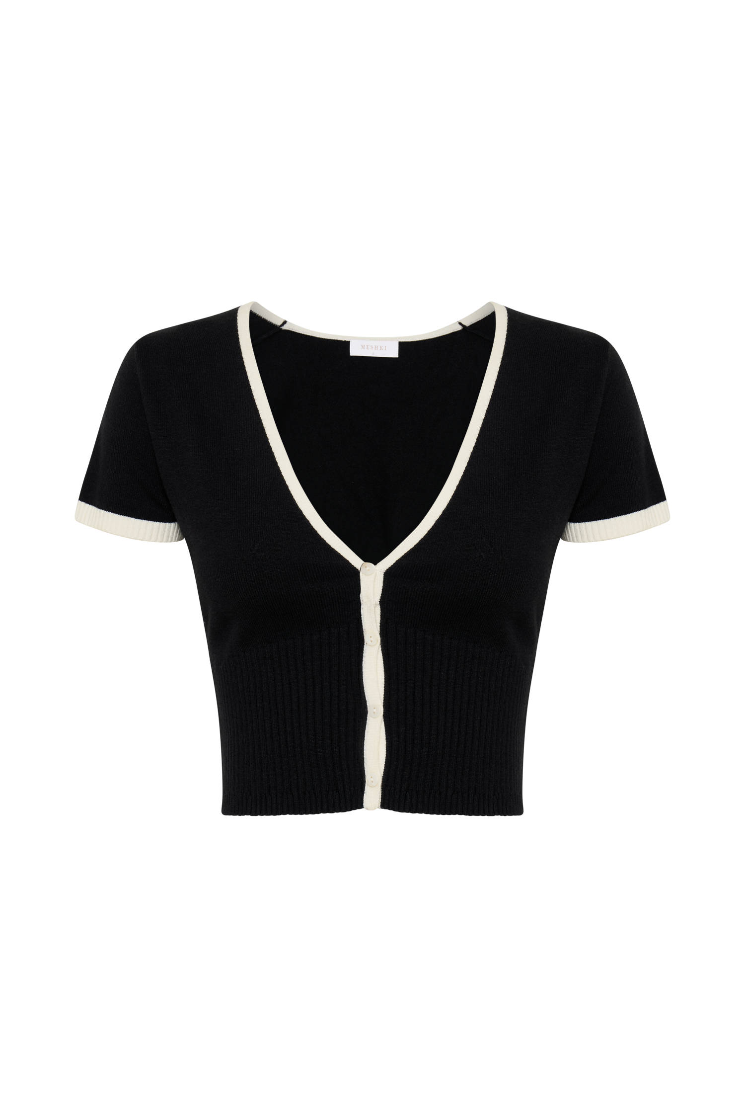 Jolene Contrast Button Up Knit Top - Black