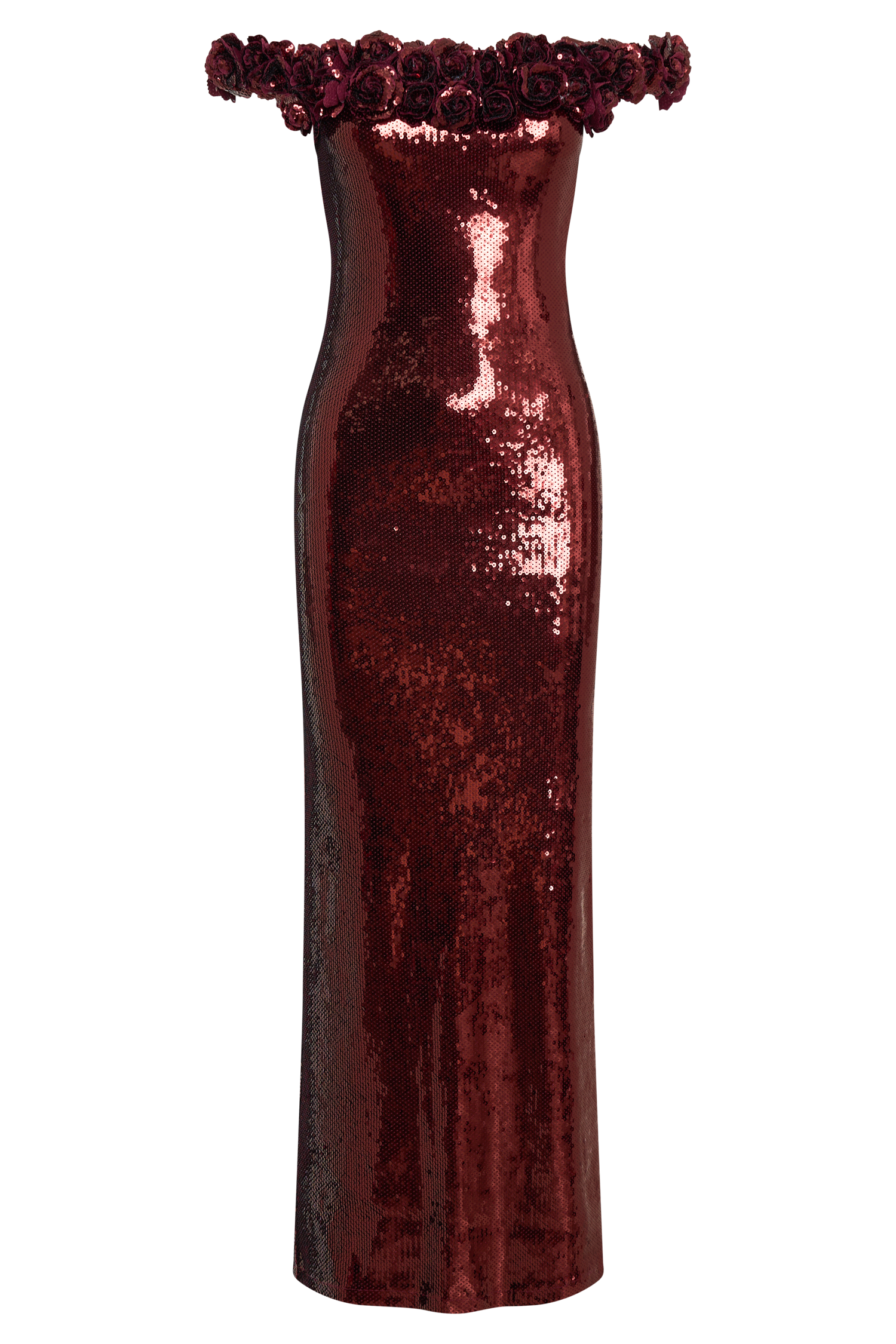 Carrie Sequin Rose Maxi Dress - Mahogany