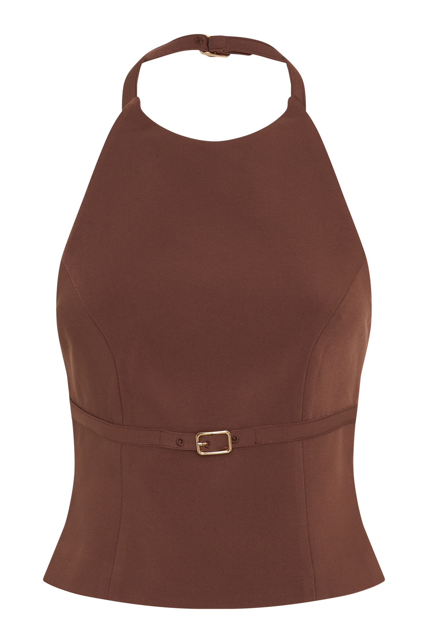 Letitia Suiting Halter Top With Buckle - Wood