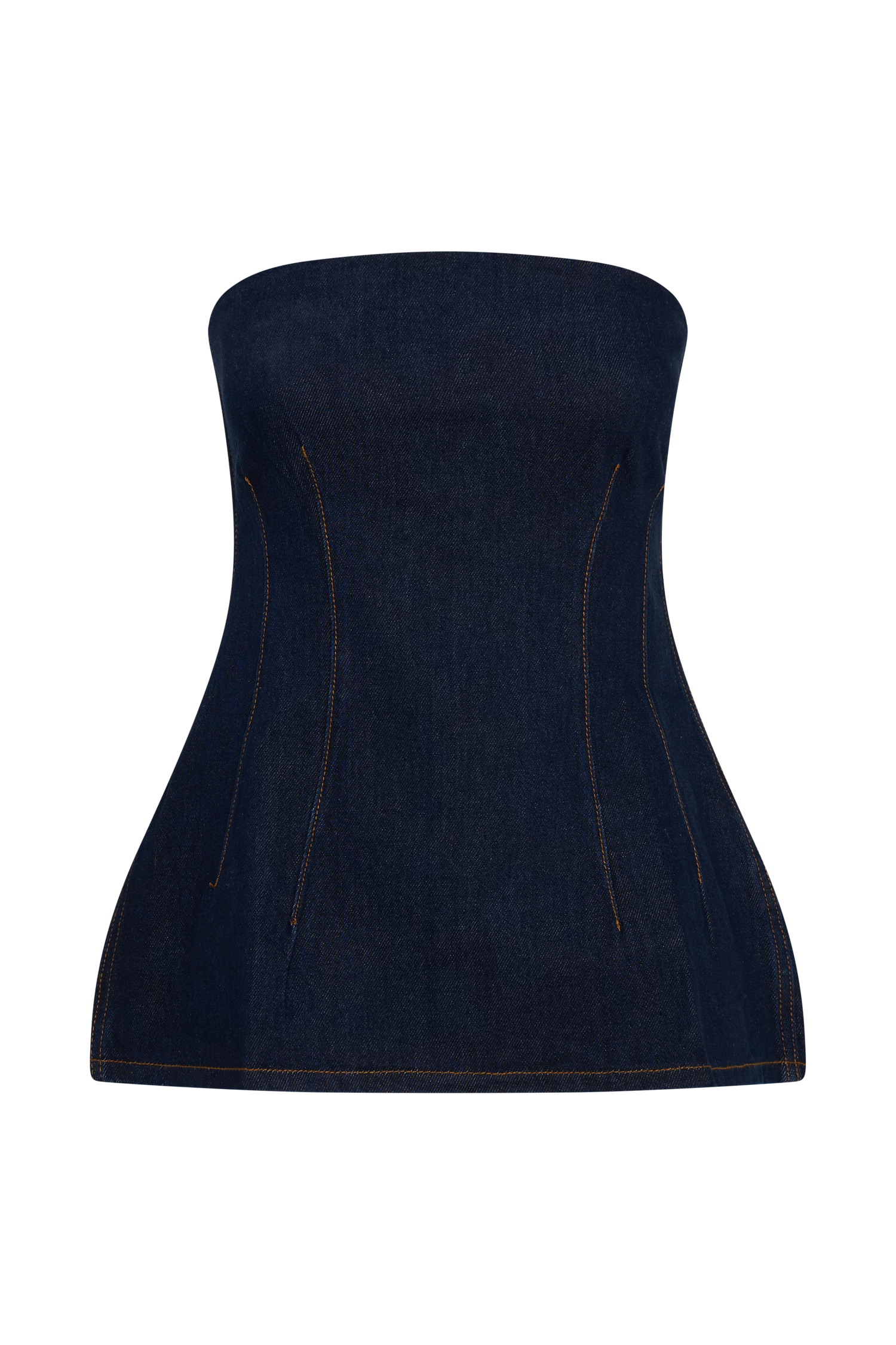 Madelyn Strapless Longline Denim Top - Indigo Blue