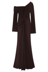 Iris Long Sleeve Satin Maxi Dress - Dark Chocolate