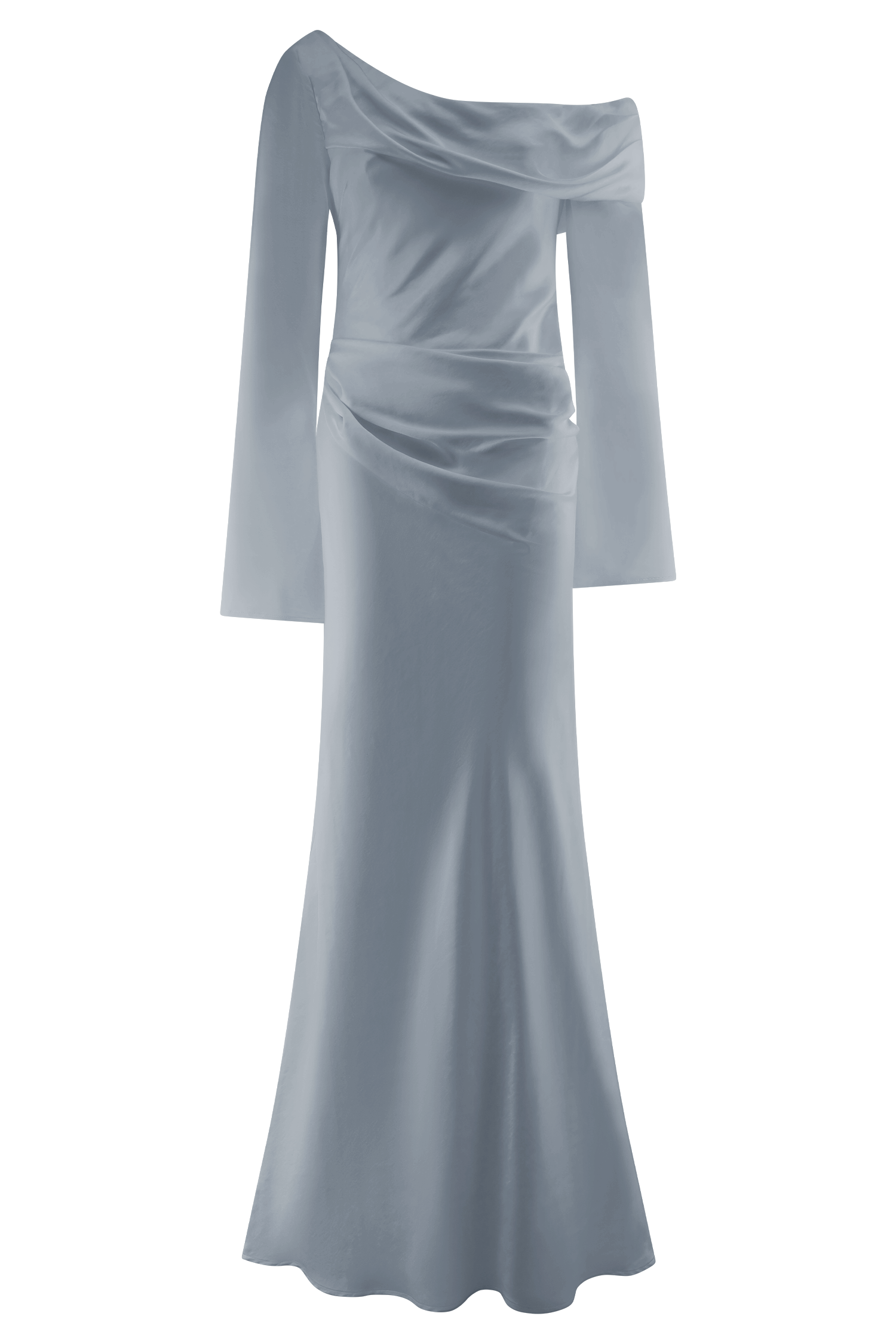 Iris Long Sleeve Satin Maxi Dress - Frosted Blue