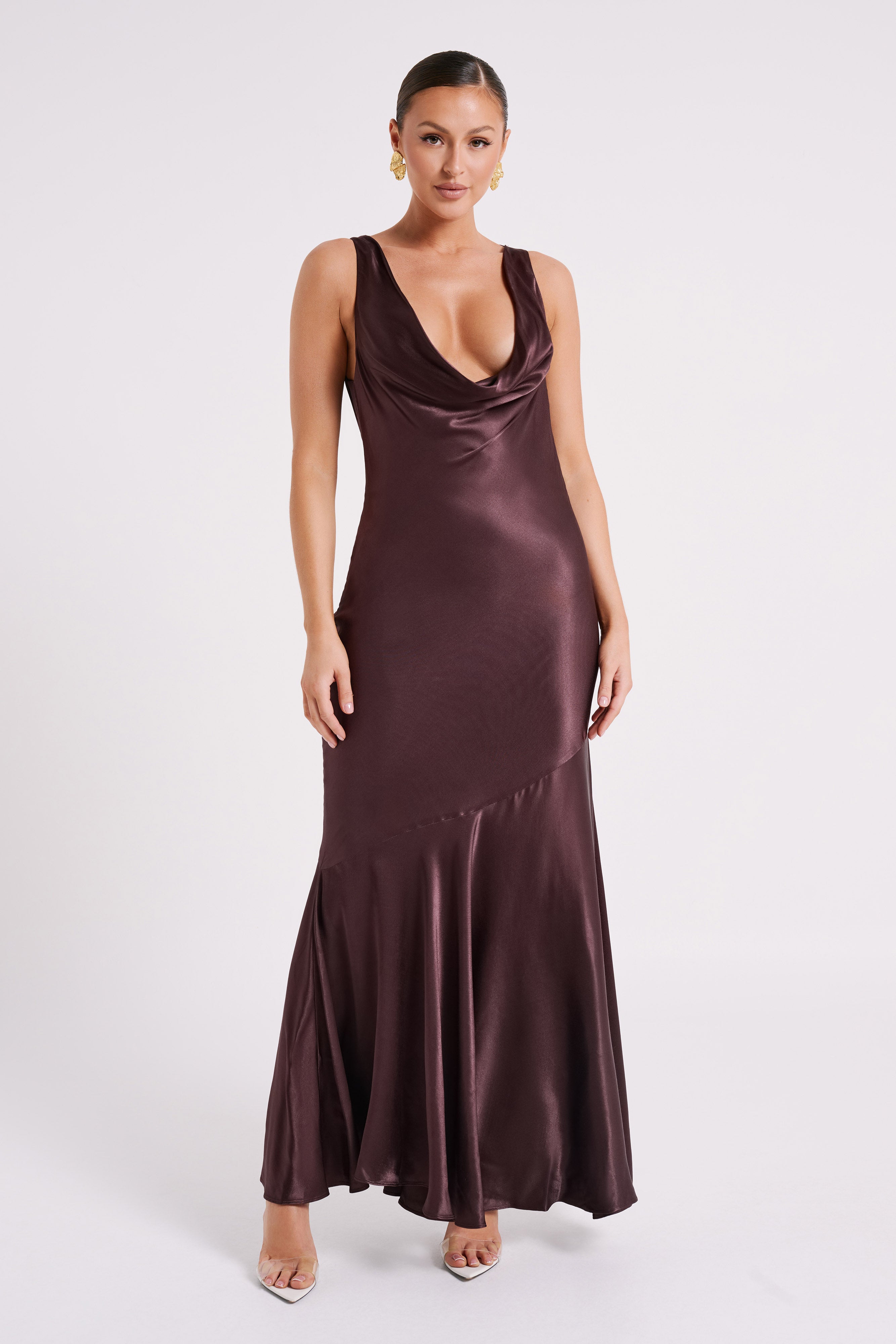 Ellison Satin Cowl Gown - Dark Chocolate