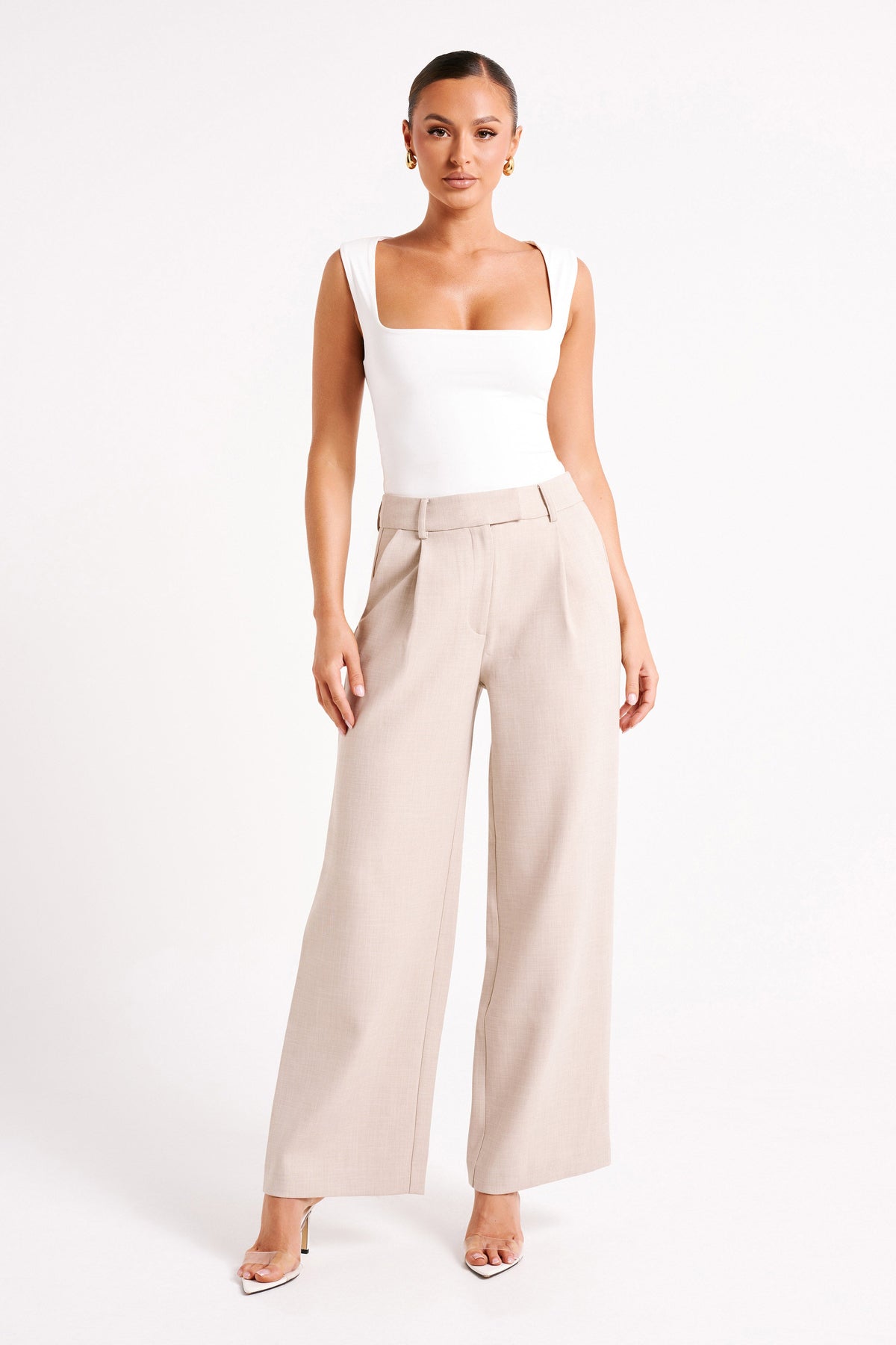 Natalie Textured Wide Leg Pant - Natural