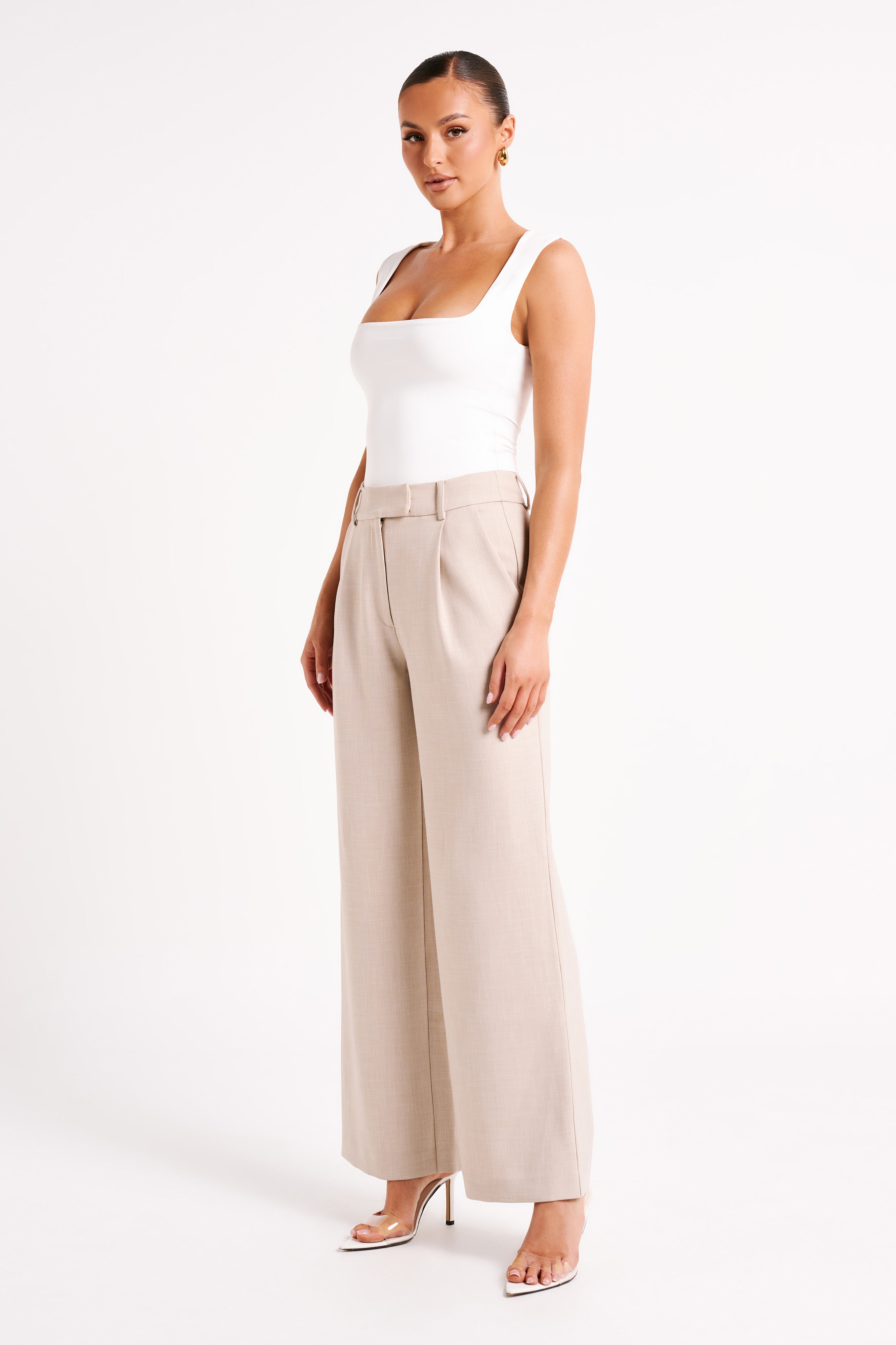 Natalie Textured Wide Leg Pant - Natural