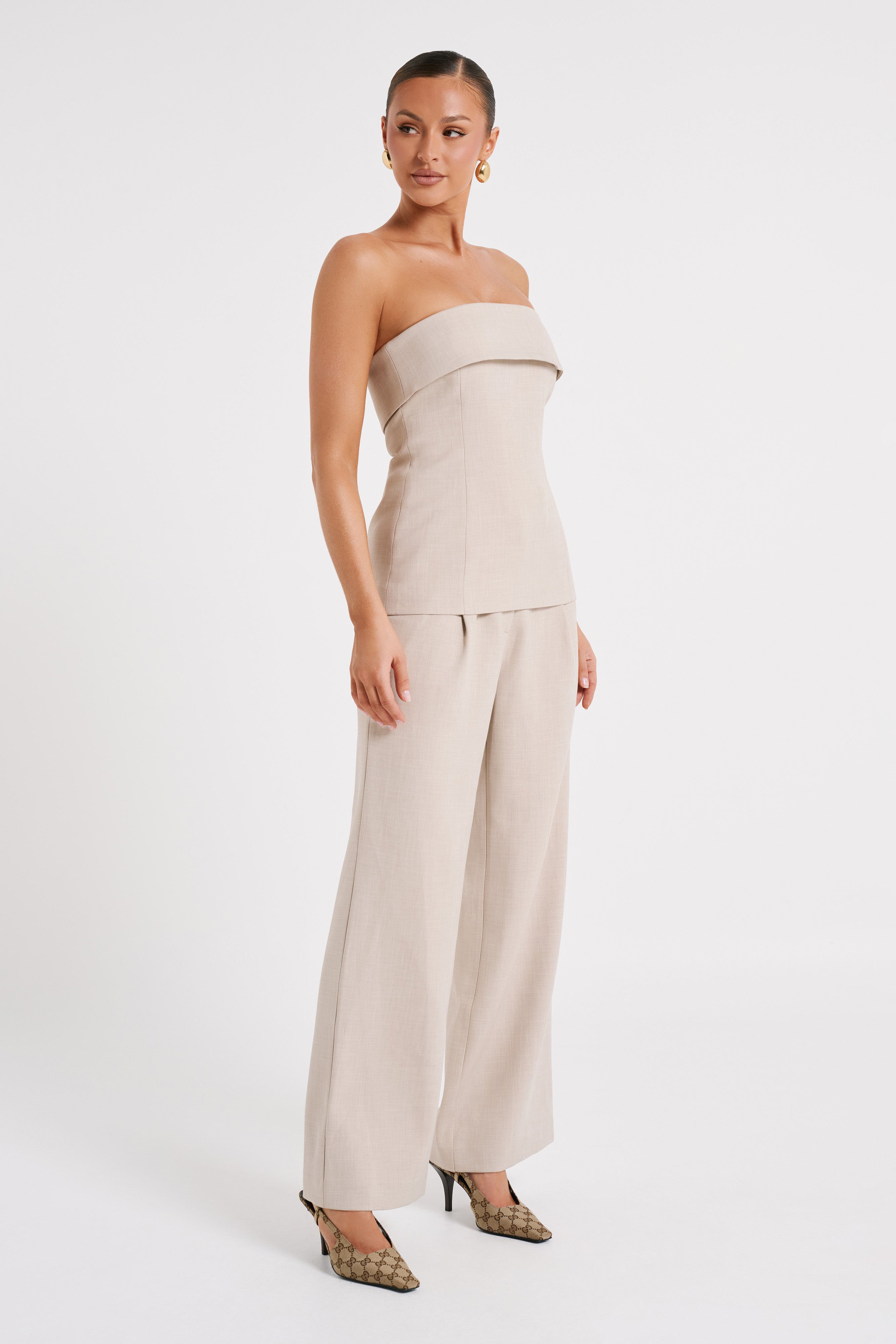 Natalie Textured Wide Leg Pant - Natural