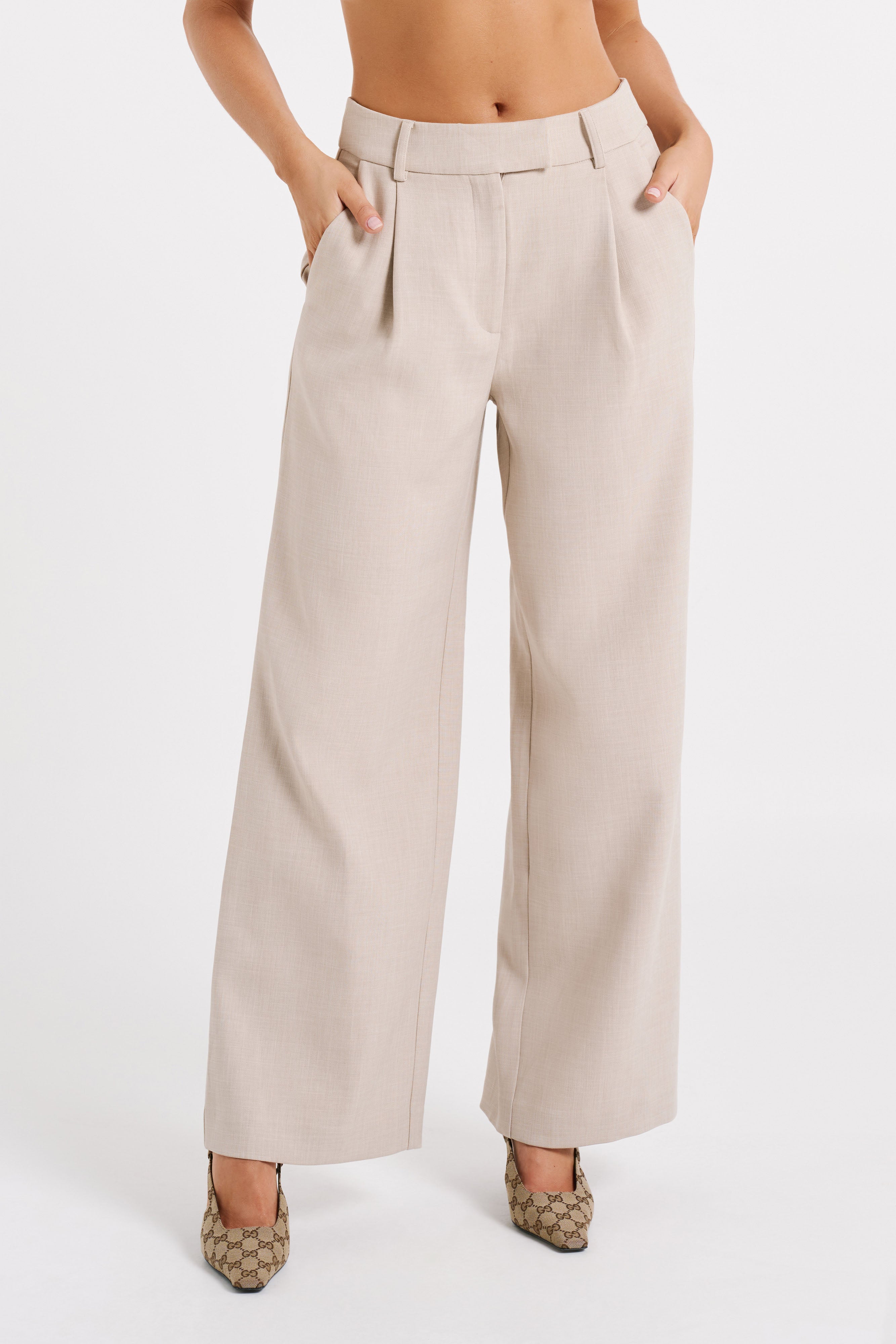 Natalie Textured Wide Leg Pant - Natural