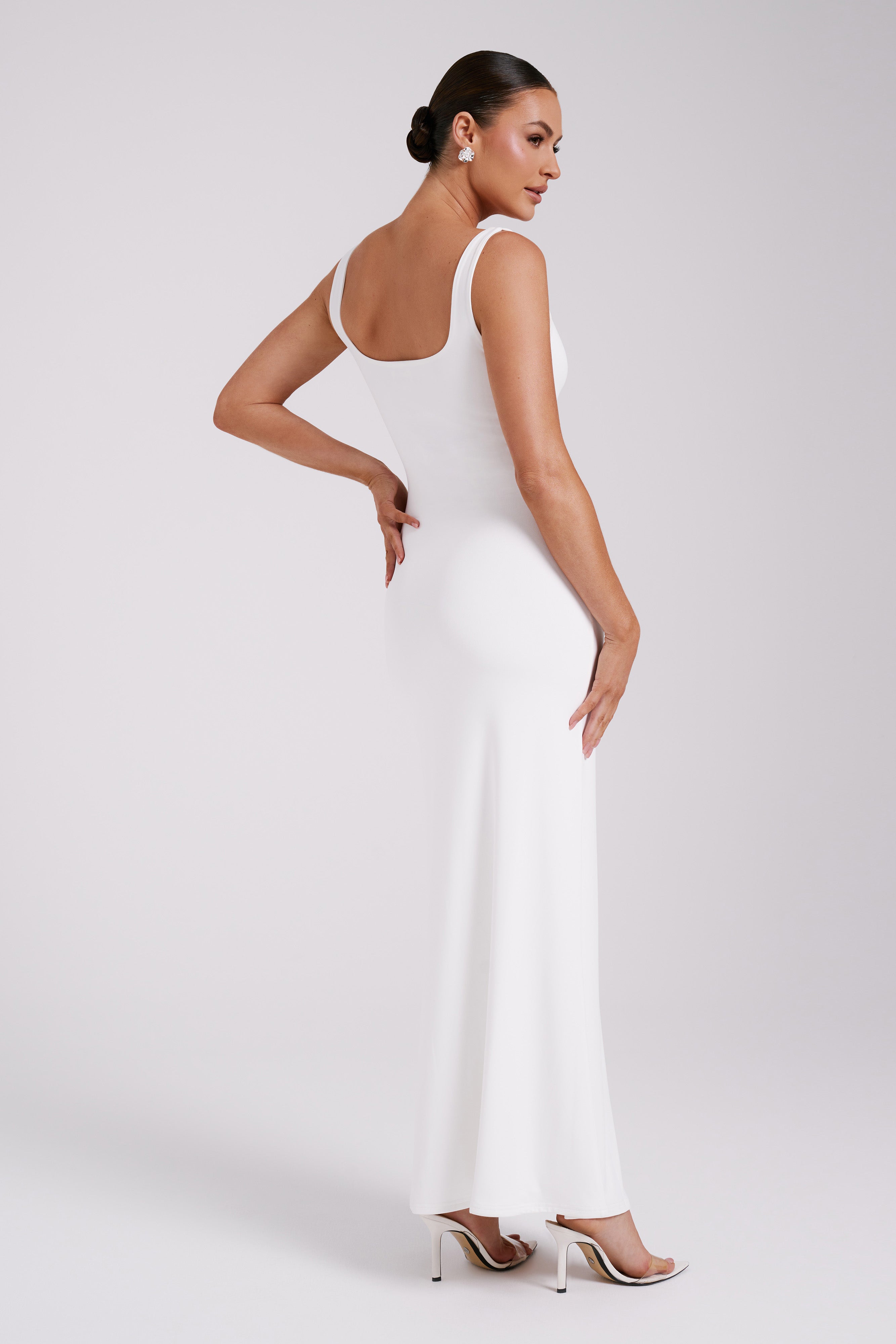 Aubree Recycled Nylon Fishtail Maxi Dress - White