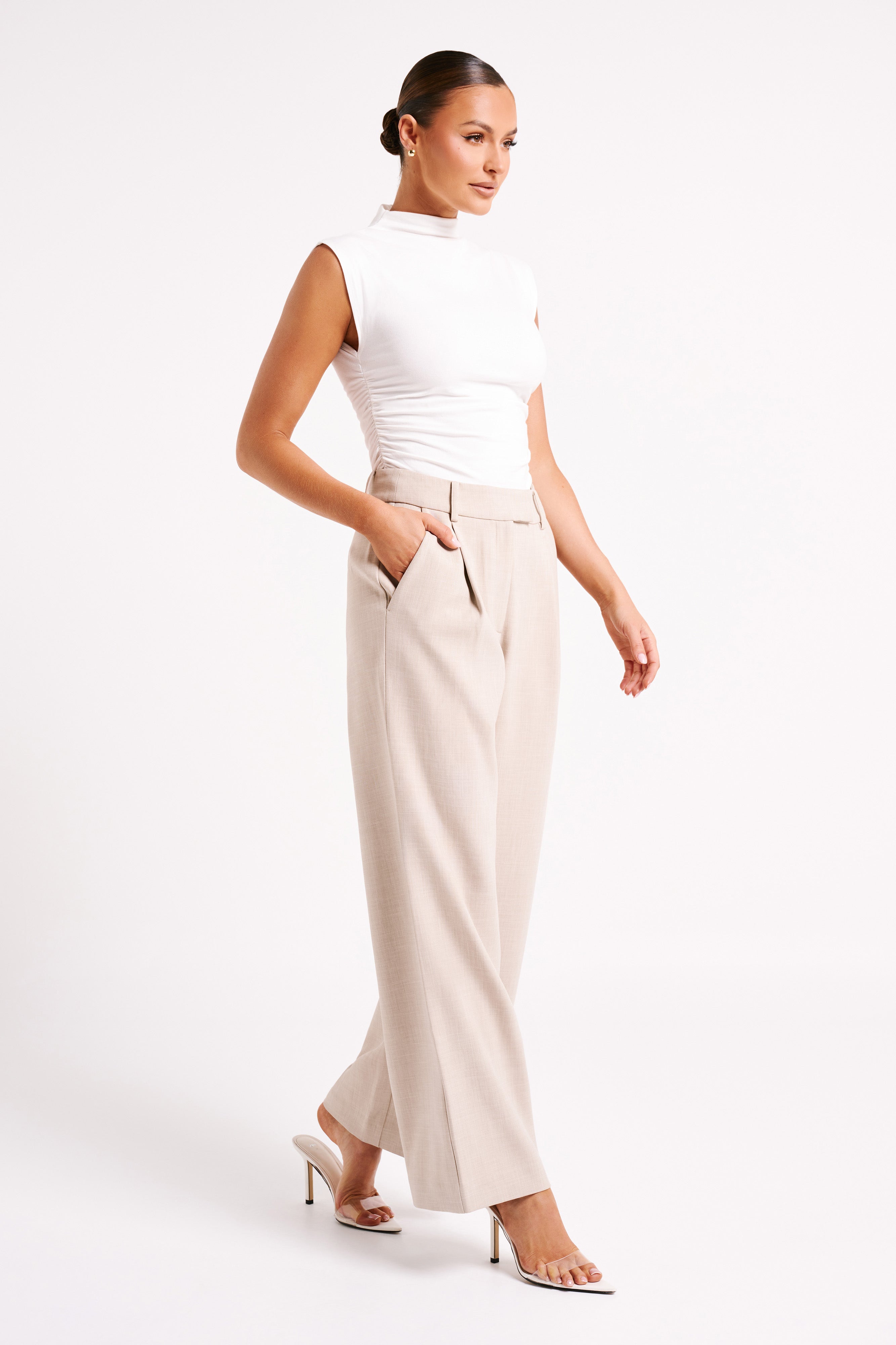 Natalie Textured Wide Leg Pant - Natural