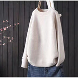 Sweater Women's Spring And Autumn 2025 New Inside And Outside Wearing Loose Lazy Sealed Ocean Round-Neck Literary And Art Knitted T-Shirts HZ1220