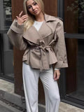 Exploding Women's Loose Casual Collar Tie Medium Long-Term Wind Coat HZ1220