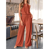 2025 Summer New Women's Clothing Hanging Neck Top Broad Leg Pants Fashion Casual Cotton Set HZ1208