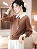 New Chinese Style Chinese Style Curry Fake Two Sweater Women 2025 Autumn And Winter New Super Good-Looking Design Knitted Top Woman HZ1208