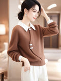 New Chinese Style Chinese Style Curry Fake Two Sweater Women 2025 Autumn And Winter New Super Good-Looking Design Knitted Top Woman HZ1208