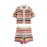 New ¹³±à POLO T-Shirt Blouse Striped Crochet Shorts Set For Spring HZ1208