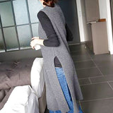 Early Autumn New Women's Knitted Women's Jacket Head Long Half-High Collar Open Fork Outside With Sweater Vest Vest Skirt HZ1220