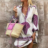 Spring And Summer 2025 New Leisure Long Shirt INS Loose Vacation V-Neck Dress Woman HZ1220