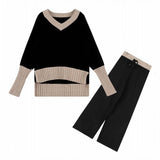 Set Women's Autumn Dress 2025 New Net Red Temperament Knitted Top Broad Leg Pants Goddess Fashion Two Sets HZ1220