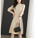 Autumn And Winter With Coat Knitted Dress Women's Long-Tender Large-Size Loose 100-Folded Cashmere Sweater Dress Woman HZ1220