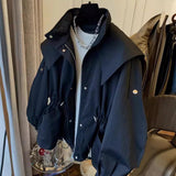 South Korea's Dongdaemun Design Sense Of A Small Relaxed Leisure Drawstring Waist Workwear Windwear Coat Women's Spring And Autumn Short HZ1220