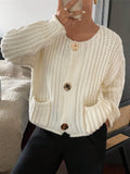 Easier Round-Necked Woman Design Sense Three-Plocked Pocket Long Sleeve Sweater French Cardigan Coat HZ1208