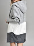 Spring And Autumn Classic Splicing Color Knitted Sweater Cardigan Women's Fashion Hooded Loose Casual Coat HZ1208