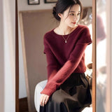 Mahe Hair Blue Soft-Masted Sweater Mid-Autumn 2025 Autumn/Winter New Design Sense Of Ntong T-Shirt Woman HZ1208