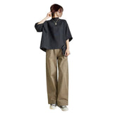 Japan And South Korea In The Spring And Summer New Temperament Loose Sleeve Top + Loose Broad Leg Pants Two Sets Of Women HZ1220