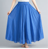 Mori Women's Literature And Art Large Cotton Tamples Skirt Tight Waist A-Shaped Skirt Long Solid National Style Skirt 24 Colors HZ1220