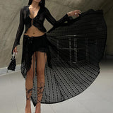 2025 Spring And Summer Minit Design Irregular Lace Splicing Chicken Eye Strap Low-Rise Hottie Dark Solid Body Skirt HZ1220