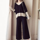 Set Women's Autumn Dress 2025 New Net Red Temperament Knitted Top Broad Leg Pants Goddess Fashion Two Sets HZ1220