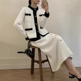 2025 Autumn And Winter Hot Sweater Set Women Loose Long Version Thicker Cardigan + V Collar Vest Skirt HZ1208