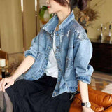 Cowboy Coat Girl In Short Early Autumn Blouse Squint Large-Size Loose Korean Version Of The Autumn Dress 2025 New Trend HZ1220