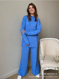 2025 Hot Sales Solid-Color Suit Women Irregular Open Fork Top + Wide Leg Pants Leisure Loose New HZ1208