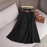 2025 Women's Spring And Autumn Solid Color Casual Bvy Skirt With Belt HZ1208