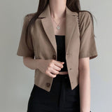 Korean Version Of The Solid Color Short-Sleeved Cotton Tice Small Suit Woman 2025 Spring And Summer New Leisure Temperament Short Suit Coat HZ1220