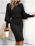 Women's Knitted Sweater Skirt Temperament Round Neck Long Sleeve Sexy Solid Color To Show Thin Ass Skirt HZ1208
