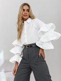 French Design Feels White Lotus Leaf-Side Shirt 2025 Autumn And Winter New Casual Temperament HZ1220
