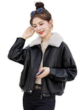 Popular Fur Collar Plus Velvet Coat Women 2025 Winter New Small Loose PU Locomotive Jacket Jacket HZ1208